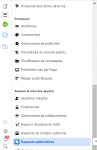 Outil Rapport du Facebook Business manager